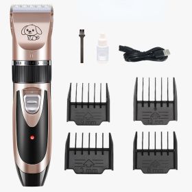 Dog/Pet Grooming Clippers Kit; Low Noise; Rechargeable; Suitable for Dogs & Cats with Thick Coats (Color: gold)